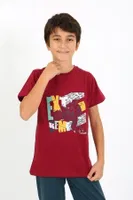 Kısa Kollu Penye Erkek Çocuk Pijama Takım Akbeniz 20758 Bordo farklı açı