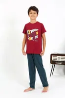 Kısa Kollu Penye Erkek Çocuk Pijama Takım Akbeniz 20758 Bordo görsel 4