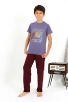 Penye Erkek Çocuk Kısa Kollu Pijama Takım Akbeniz 20758 Mor detay görünüm