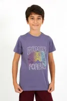 Penye Erkek Çocuk Kısa Kollu Pijama Takım Akbeniz 20758 Mor farklı açı