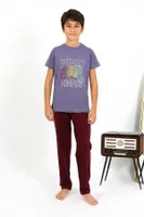 Penye Erkek Çocuk Kısa Kollu Pijama Takım Akbeniz 20758 Mor görsel 4