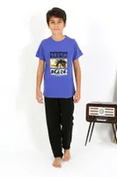 Yuvarlak Yaka Kısa Kollu Penye Erkek Çocuk Pijama Takım Akbeniz 20758 Saks