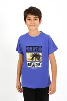 Yuvarlak Yaka Kısa Kollu Penye Erkek Çocuk Pijama Takım Akbeniz 20758 Saks detay görünüm