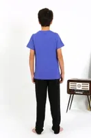 Yuvarlak Yaka Kısa Kollu Penye Erkek Çocuk Pijama Takım Akbeniz 20758 Saks görsel 4