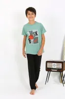 Basketball Kısa Kollu Penye Erkek Çocuk Pijama Takım Akbeniz 20758 Su Yeşili detay görünüm