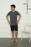 Penye Çizgili Erkek Çocuk Şortlu Pijama Takım Akbeniz 20394 Lacivert farklı açı