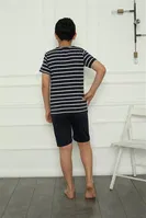 Penye Çizgili Erkek Çocuk Şortlu Pijama Takım Akbeniz 20394 Lacivert görsel 4