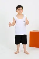 Pamuklu Erkek Çocuk Sıfır Kollu Şortlu Pijama Takımı Akbeniz 20434 Beyaz detay görünüm