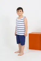 Çizgili Erkek Çocuk Sıfır Kollu Şortlu Penye Pijama Takımı Akbeniz 20435 Beyaz