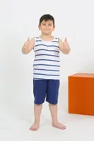 Çizgili Erkek Çocuk Sıfır Kollu Şortlu Penye Pijama Takımı Akbeniz 20435 Beyaz detay görünüm