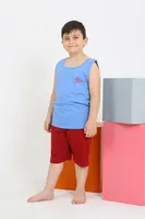 Şortlu Sıfır Kollu Pamuklu Erkek Çocuk Pijama Takımı Akbeniz 20434 Mavi