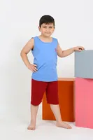 Şortlu Sıfır Kollu Pamuklu Erkek Çocuk Pijama Takımı Akbeniz 20434 Mavi detay görünüm