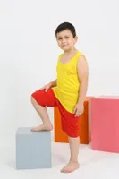 Sıfır Kollu Şortlu Penye Erkek Çocuk Pijama Takımı Akbeniz 20434 Sarı