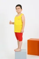 Sıfır Kollu Şortlu Penye Erkek Çocuk Pijama Takımı Akbeniz 20434 Sarı detay görünüm
