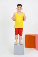 Sıfır Kollu Şortlu Penye Erkek Çocuk Pijama Takımı Akbeniz 20434 Sarı farklı açı