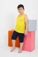 Şortlu Sıfır Kollu Erkek Çocuk Pijama Takımı Akbeniz 20435 Sarı