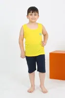 Şortlu Sıfır Kollu Erkek Çocuk Pijama Takımı Akbeniz 20435 Sarı detay görünüm