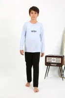 Erkek Çocuk Uzun Kol Penye Pijama Takım Akbeniz 20437 Buz Mavisi detay görünüm