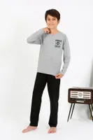 Yuvarlak Yaka Uzun Kol Penye Erkek Çocuk Pijama Takım Akbeniz 20437 Gri farklı açı