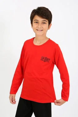 Akbeniz Kırmızı Erkek Çocuk Uzun Kollu Penye Pijama Takım Akbeniz 20437 - Alternatif Görünüm