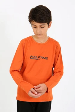 Akbeniz Penye Turuncu Erkek Çocuk Uzun Kol Pijama Takım Akbeniz 20437 - Alternatif Görünüm