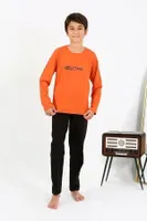 Penye Turuncu Erkek Çocuk Uzun Kol Pijama Takım Akbeniz 20437 Turuncu görsel 4