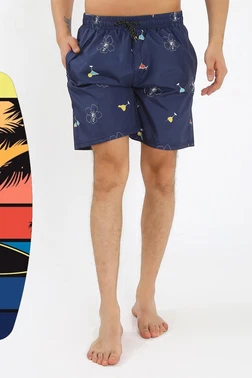 Akbeniz Erkek Desenli Fermuar Cepli Deniz Şortu Lacivert Akbeniz 27526