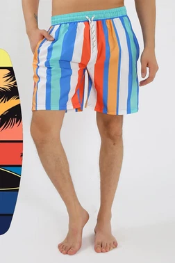 Akbeniz Desenli Fermuar Cepli Deniz Şortu Mavi Akbeniz 27526