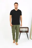 Penye Ekoseli Desen Tek Alt Erkek Pijama Akbeniz 27540 Haki detay görünüm