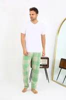 Ekoseli Desen Penye Erkek Tek Alt Pijama Akbeniz 27540 Yeşil