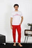 Akbeniz Erkek Kısa Kol Penye Beyaz Pijama Takımı 6846 Beyaz detay görünüm