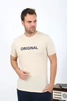 Kısa Kollu Yuvarlak Yaka Penye Erkek Pijama Takımı Akbeniz 6867 Krem