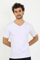 Likralı V Yaka Beyaz Kısa Kollu Erkek T-Shirt Akbeniz 65700 Beyaz detay görünüm