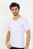 Likralı V Yaka Beyaz Kısa Kollu Erkek T-Shirt Akbeniz 65700 Beyaz farklı açı