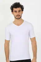 Likralı V Yaka Beyaz Kısa Kollu Erkek T-Shirt Akbeniz 65700 Beyaz görsel 5