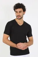 Kısa Kollu Likralı V Yaka Siyah Erkek T-Shirt Akbeniz 65700 Siyah