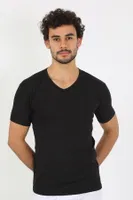 Kısa Kollu Likralı V Yaka Siyah Erkek T-Shirt Akbeniz 65700 Siyah detay görünüm