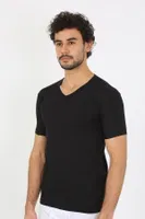 Kısa Kollu Likralı V Yaka Siyah Erkek T-Shirt Akbeniz 65700 Siyah farklı açı