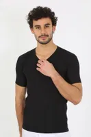 Kısa Kollu Likralı V Yaka Siyah Erkek T-Shirt Akbeniz 65700 Siyah görsel 4