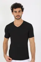 Kısa Kollu Likralı V Yaka Siyah Erkek T-Shirt Akbeniz 65700 Siyah görsel 6