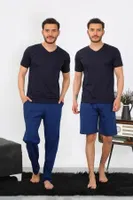 Penye 3'lü Lacivert V Yaka Erkek Pijama Takımı Akbeniz 6822 Lacivert
