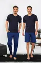 Penye 3'lü Lacivert V Yaka Erkek Pijama Takımı Akbeniz 6822