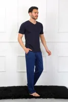 Penye 3'lü Lacivert V Yaka Erkek Pijama Takımı Akbeniz 6822 Lacivert detay görünüm