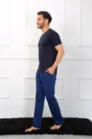 Penye 3'lü Lacivert V Yaka Erkek Pijama Takımı Akbeniz 6822 Lacivert farklı açı