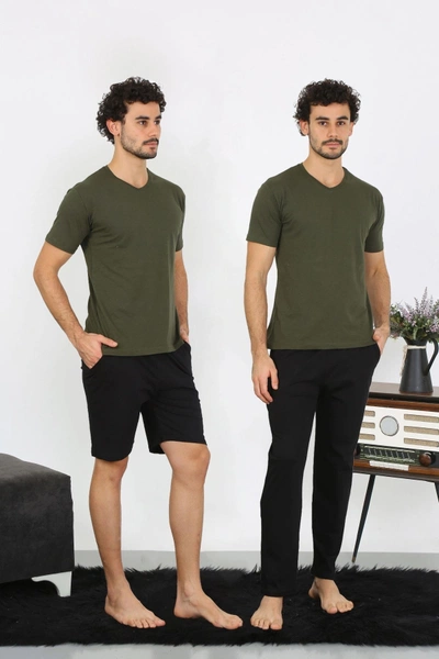 Erkek Penye Haki 3'lü Pijama Takımı Akbeniz 6848