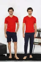 Erkek Penye Kırmızı 3'lü Pijama Takımı Akbeniz 6848 Kırmızı