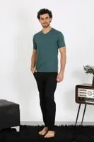 Penye Petrol Rengi 3'lü Pijama Takımı Akbeniz 6848 Petrol farklı açı