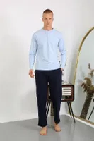 Pamuklu Uzun Kollu Erkek Pijama Takımı Akbeniz 6860 Buz Mavisi