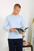 Pamuklu Uzun Kollu Erkek Pijama Takımı Akbeniz 6860 Buz Mavisi detay görünüm