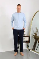 Pamuklu Uzun Kollu Erkek Pijama Takımı Akbeniz 6860 Buz Mavisi farklı açı